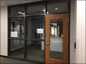 The entrance to the CDC reception area. It is the last room to the right in the hallway.